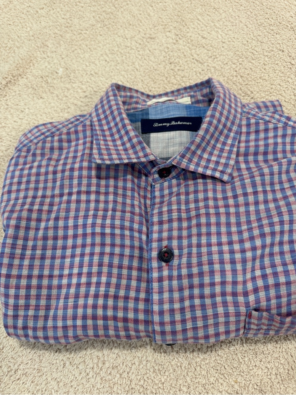 Tommy Bahama Patchwork Plaid Shirt L Cotton Super Soft Casual Button Front